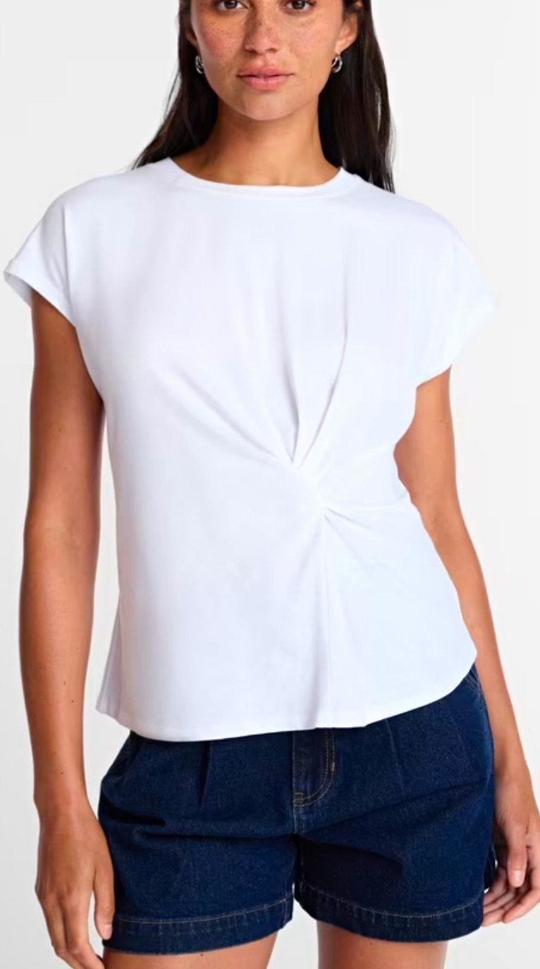 Time and Tru Women’s L White Solid Crew Neck Twist-Front Cap Sleeve T-Shirt