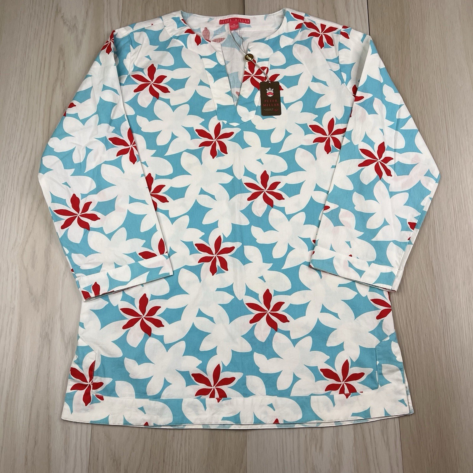 Peter Millar Petal Print V-Neck Blouse Womens Size M Medium Multicolor NWI
