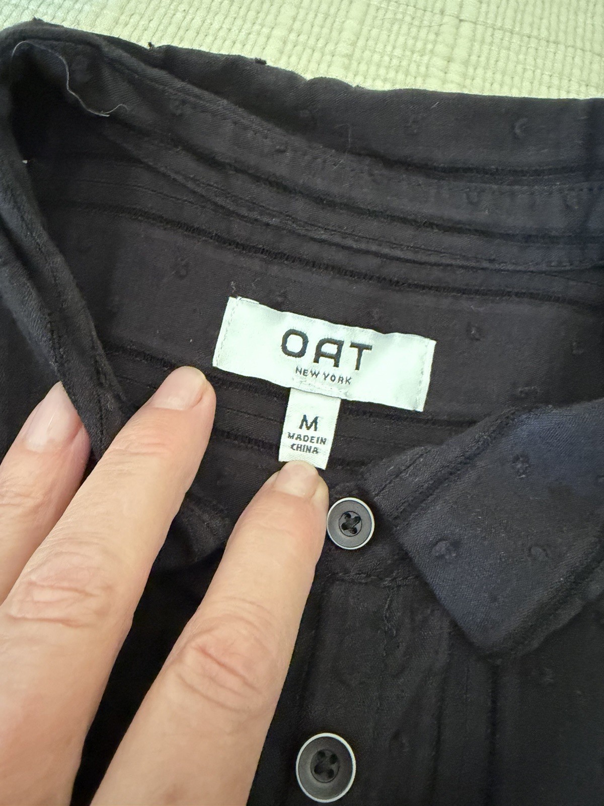 Oat New York Eyelet Black Button Down Short Sleeve Blouse Top Medium