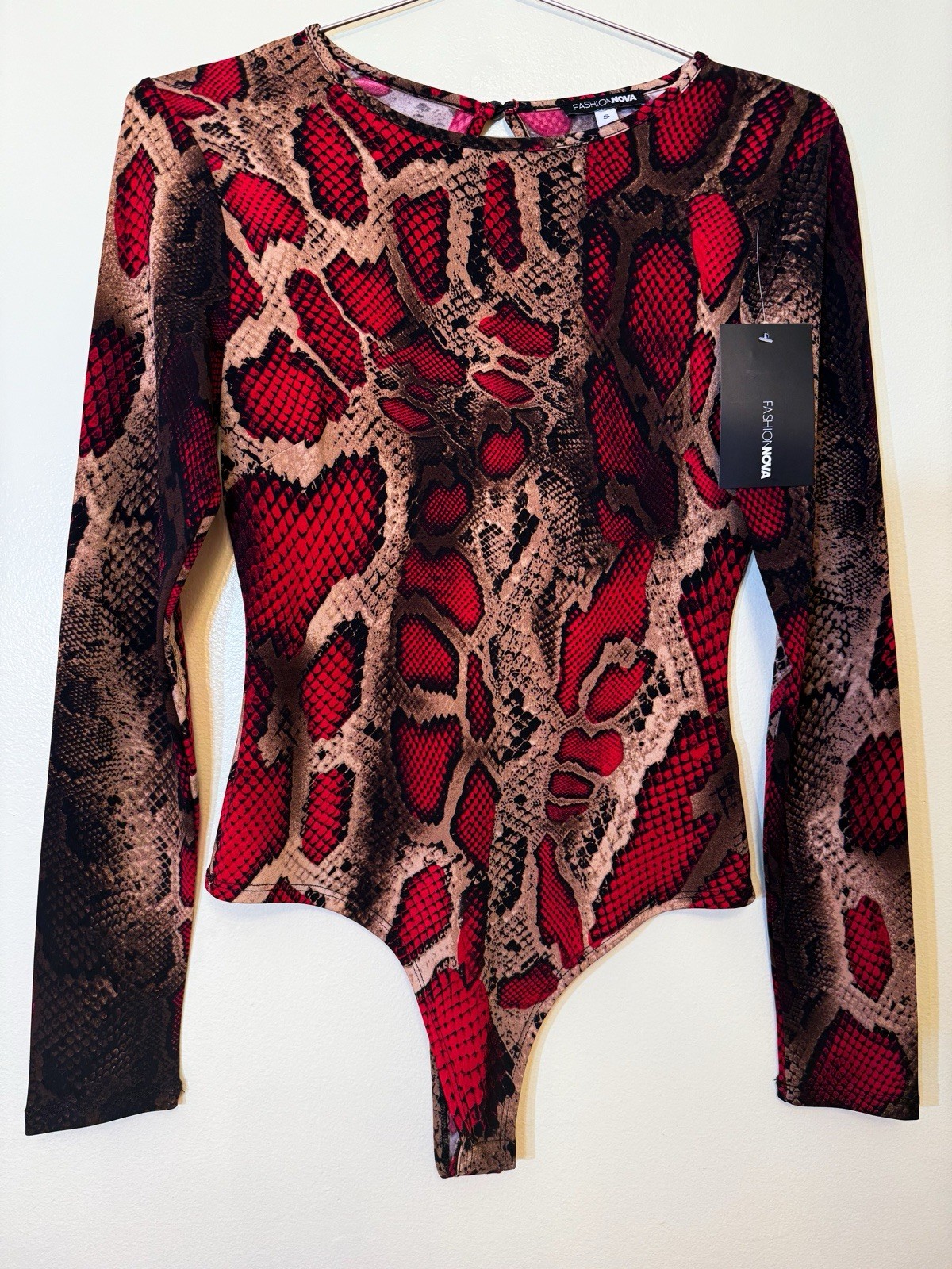 New Sz Small ❤️ Fashion Nova Sexy Red Women’s Bodysuit Snake Long Sleeves