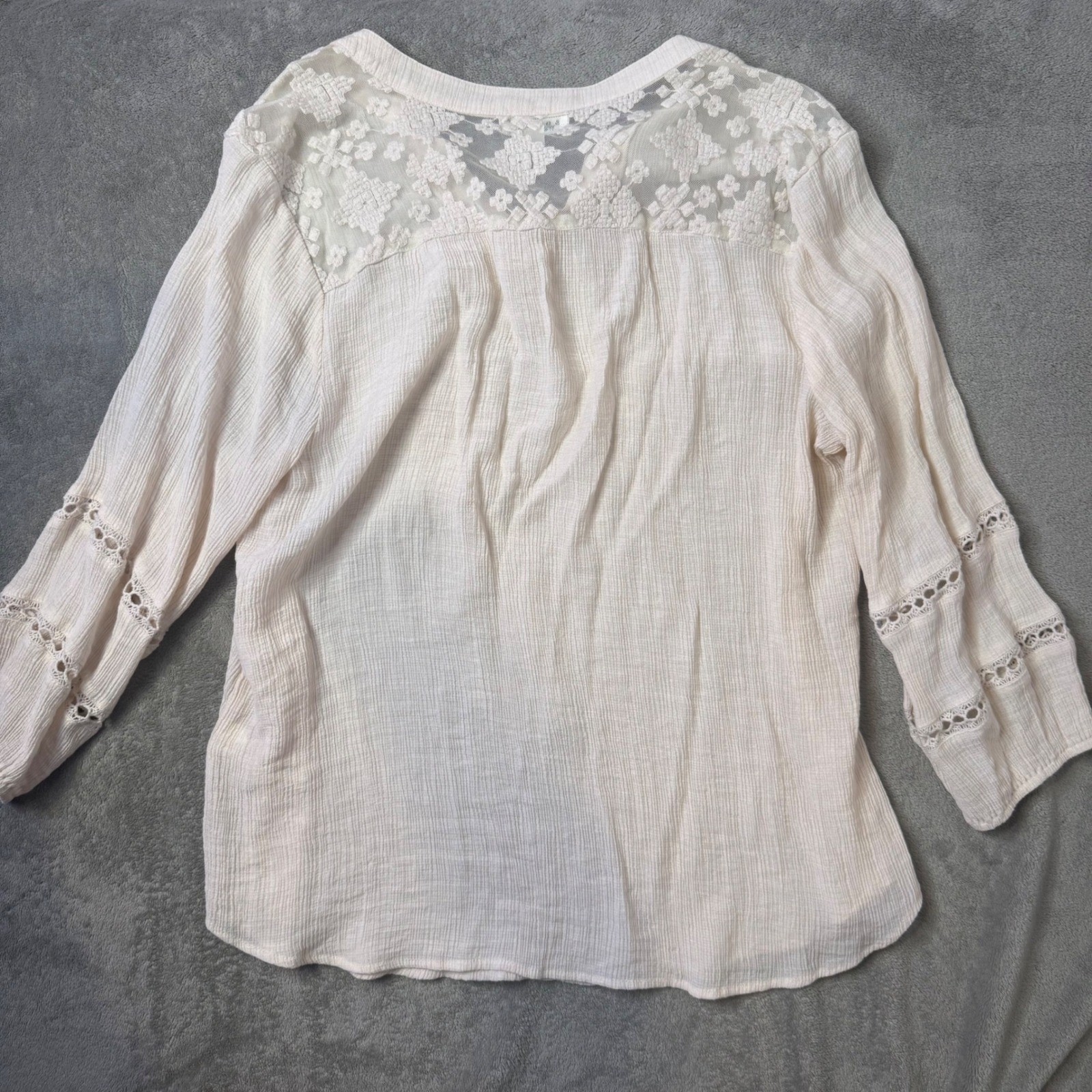 BOHO Cottagecore Lace Crochet Crinkle Gauze Peasant Tunic Top Womens 1X Ethereal