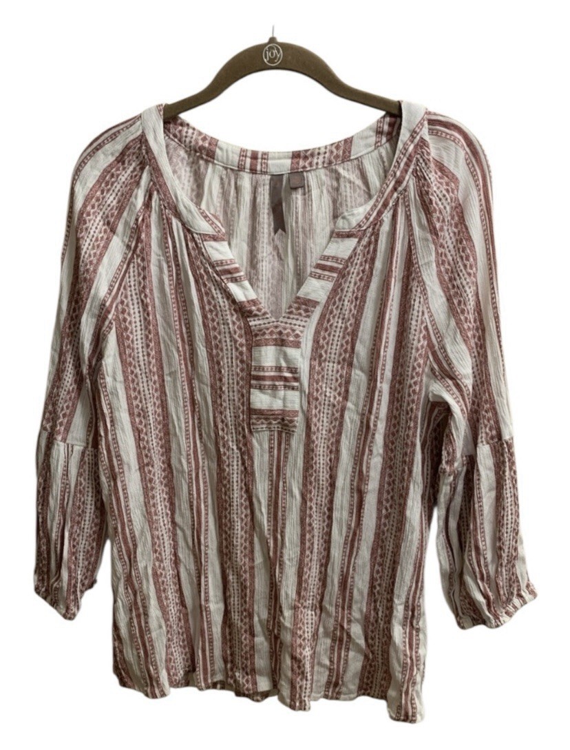 Brina & Em Red and White Striped Boho Gauzy Large Beach Top Prairie 3/4 Sleeves
