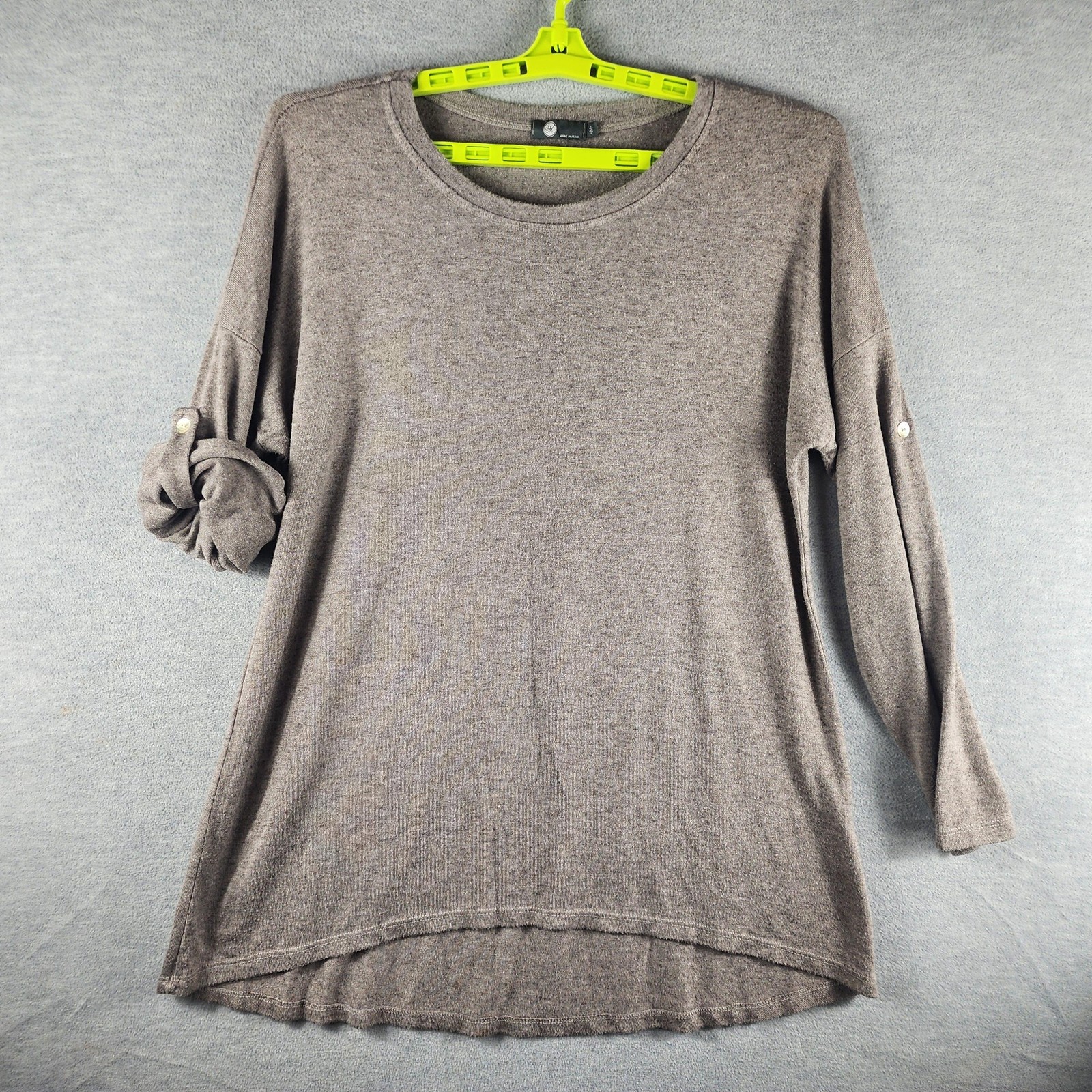 Made in Italy Woman Tunic Top Medium Brown Heather Hi-Low Roll Tab Loungewear