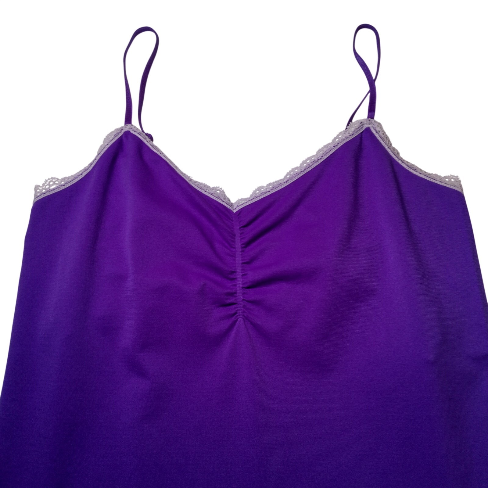 Victorias Secret Tank Top Cami XL Purple Lace Trim Built in Bra Stretch Y2K