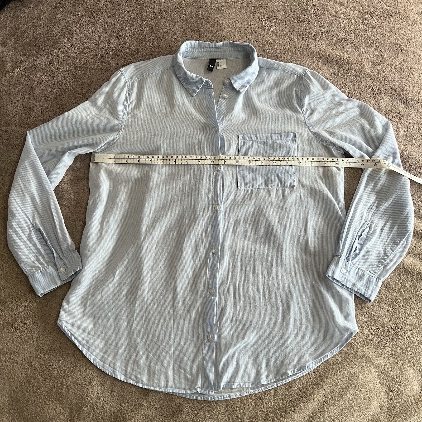 H&M Divided Light Blue Stripe Cotton Long Sleeve Shirt in UK 10 *exc cond*