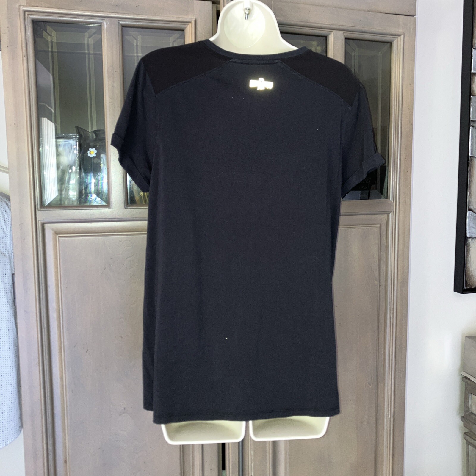 WARRIOR by Danica Patrick Mesh Shoulder Athleisure Boyfriend Pocket Tee Black M