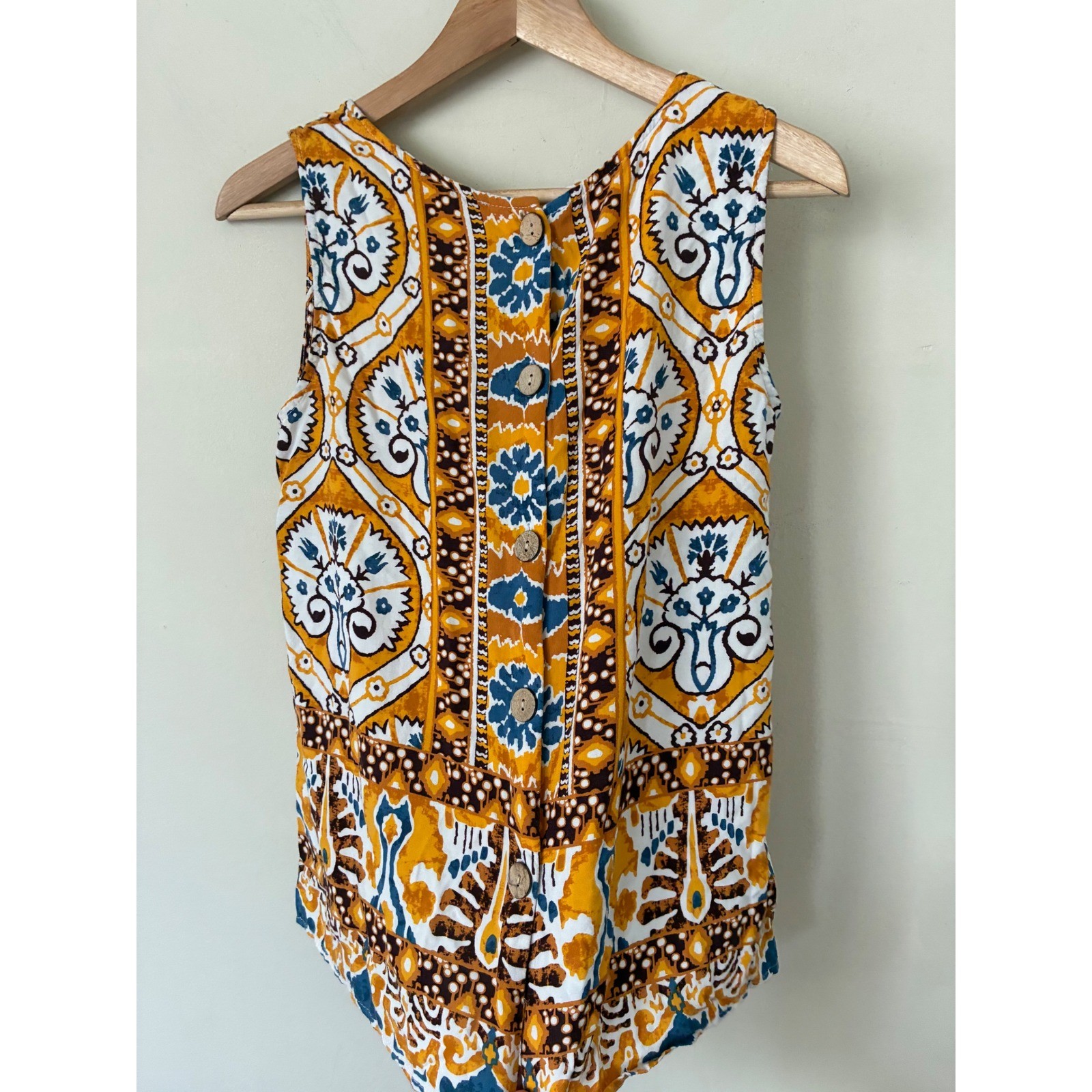 Christian Siriano New York Womens Boho Ikat Medallion Button Back Tank Top M