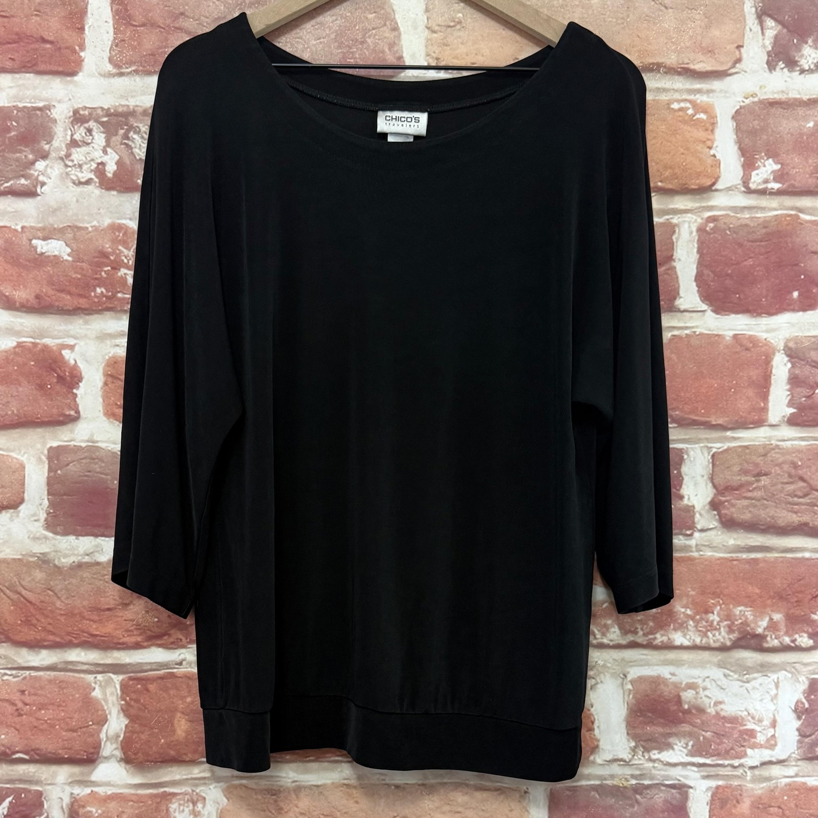 Chicos Top Womens Large Plain Black Slinky Capsule Casual Career Shirt