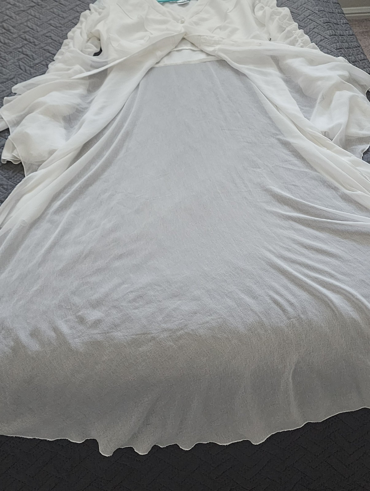 ashro high-low Formal ruffled white sheer blouse. Medium