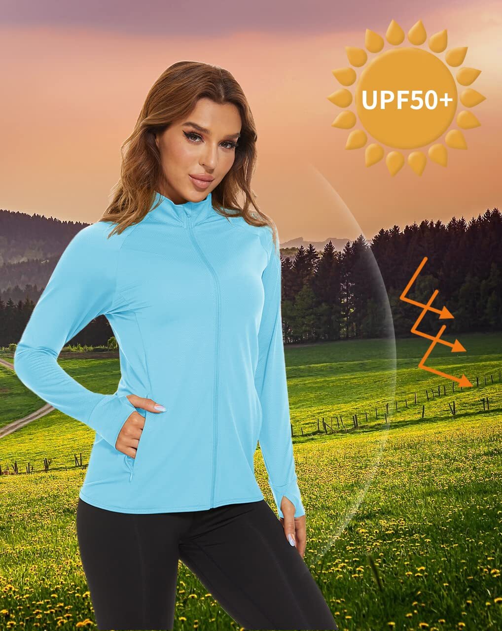 UPF50+ Women’s Sun Protection Jacket Lightweight Long Sleeve Full-Zip UV Shirts