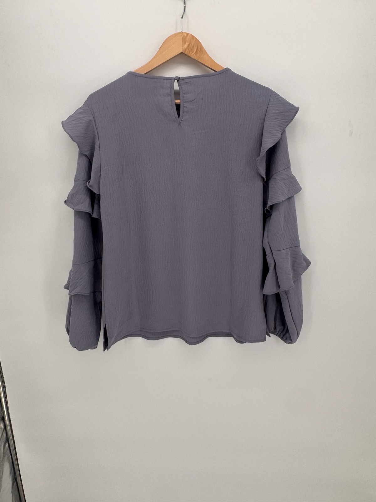 Oddy Purple Ruffle Top Blouse Size Small Boho Chic Fairy Whimsy Long Sleeve