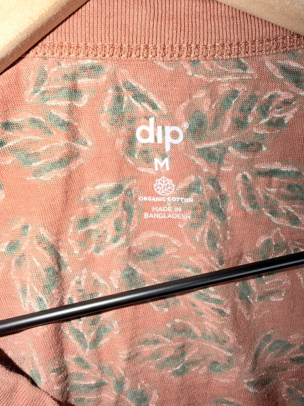 Dip Womens T-Shirt M Rust Green White Leaf Print Organic Cotton Crew Neck
