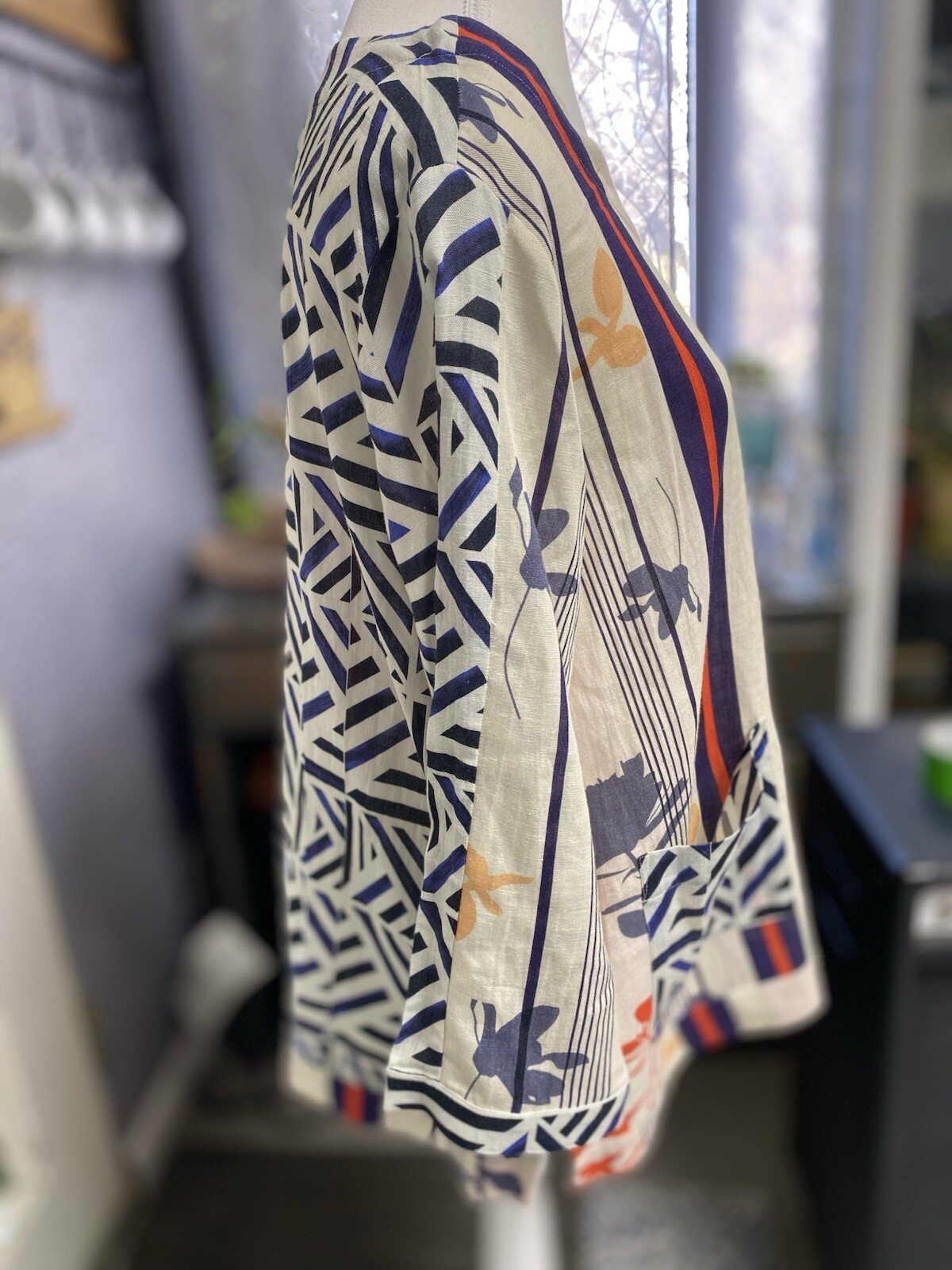 Lior Paris Cotton And Linen Blouse Geometric Print Size Medium (x)
