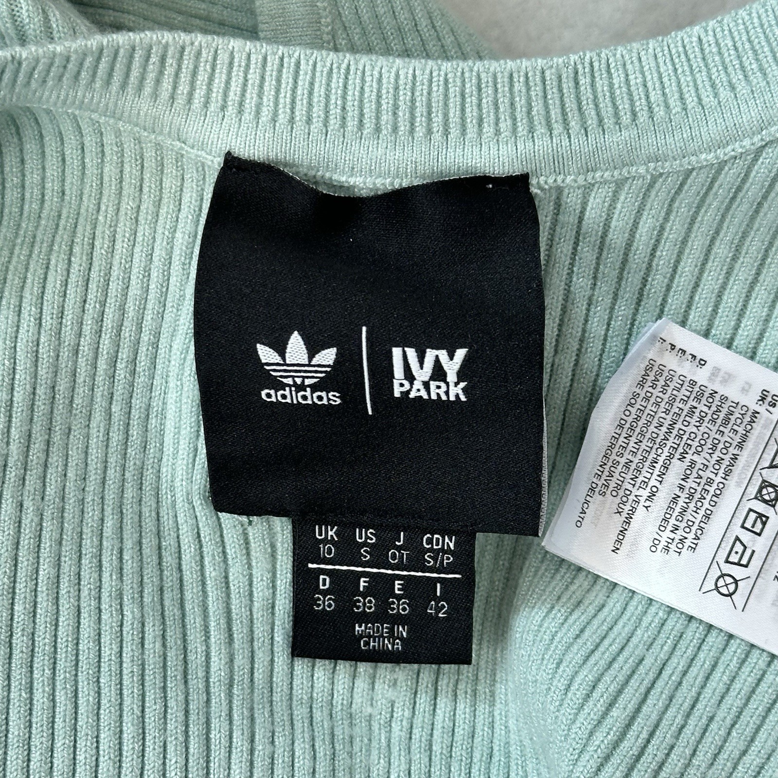 Adidas x Ivy Park Ribbed Bodysuit S Green Tint Neon Logo Y2K Sporty Beyonce Rare