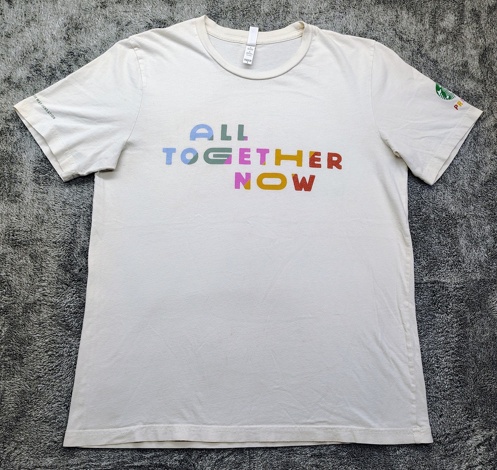 RARE Starbucks X Lady Gaga Pride T-shirt Womens Size Large T Shirt Cream White