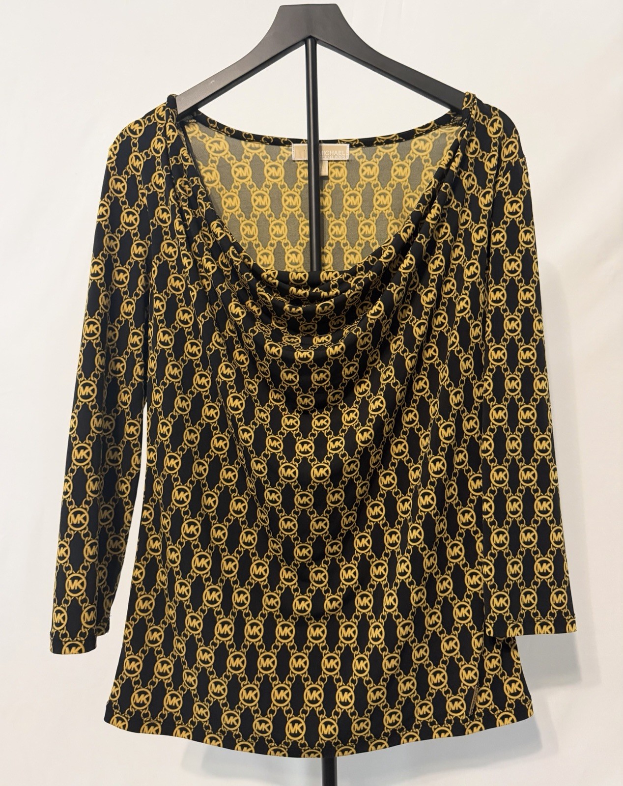 Women’s MICHAEL KORS Cowl Neck Long Sleeve Black/gold Stretch Blouse Top Size M