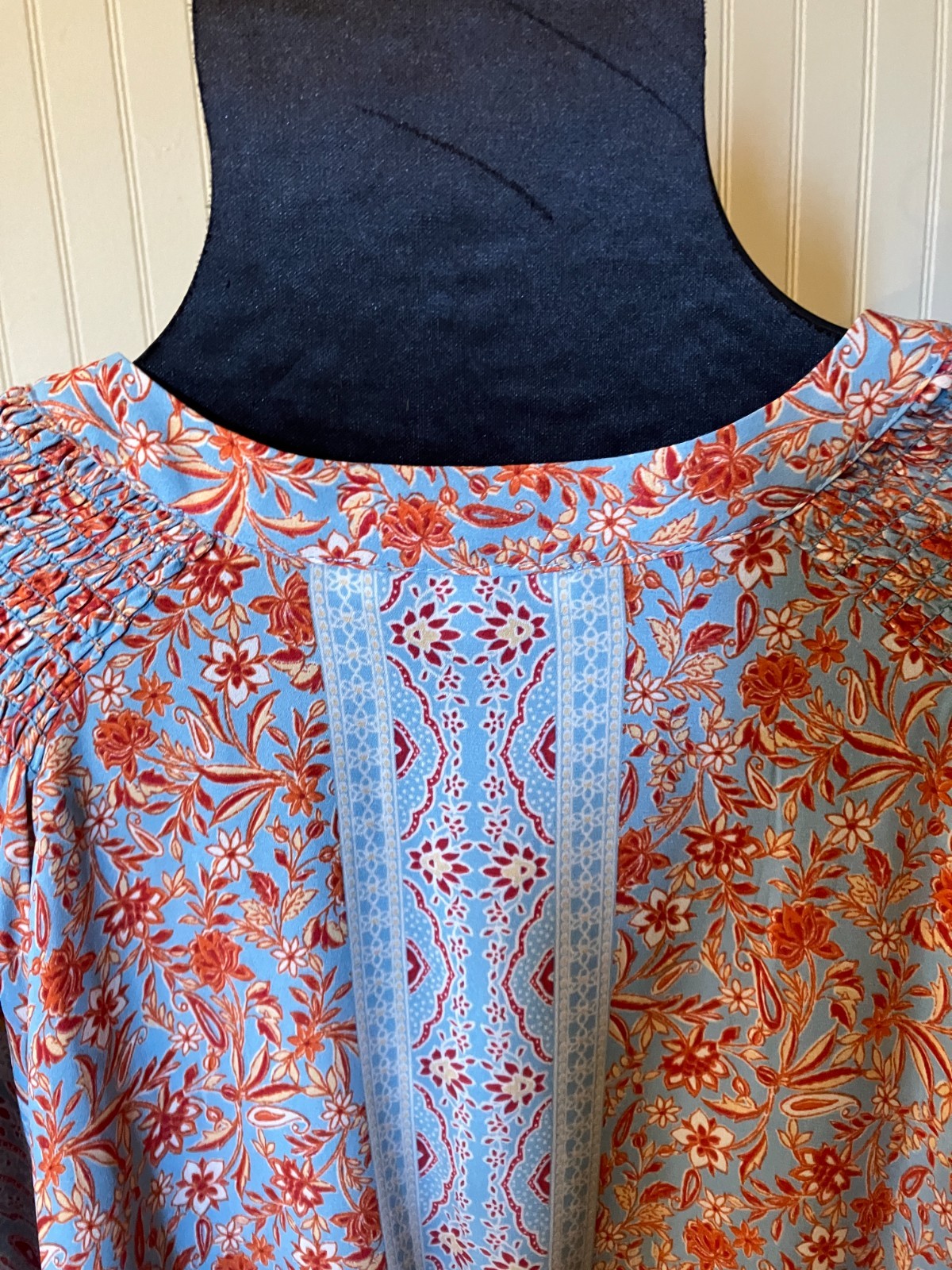 ROSE + OLIVE~ 2X~Blue/Rust Romantic Cottagecore Floral~Chiffon Tunic BOHO Blouse