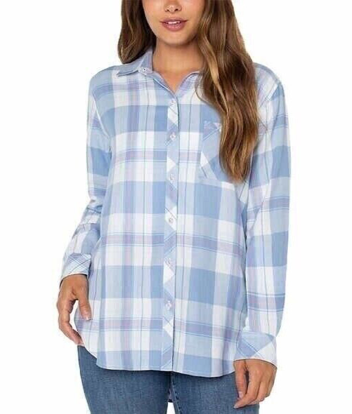 Well Worn Ladies’ 100% Viscose Button-Up Shirt, Blue, S