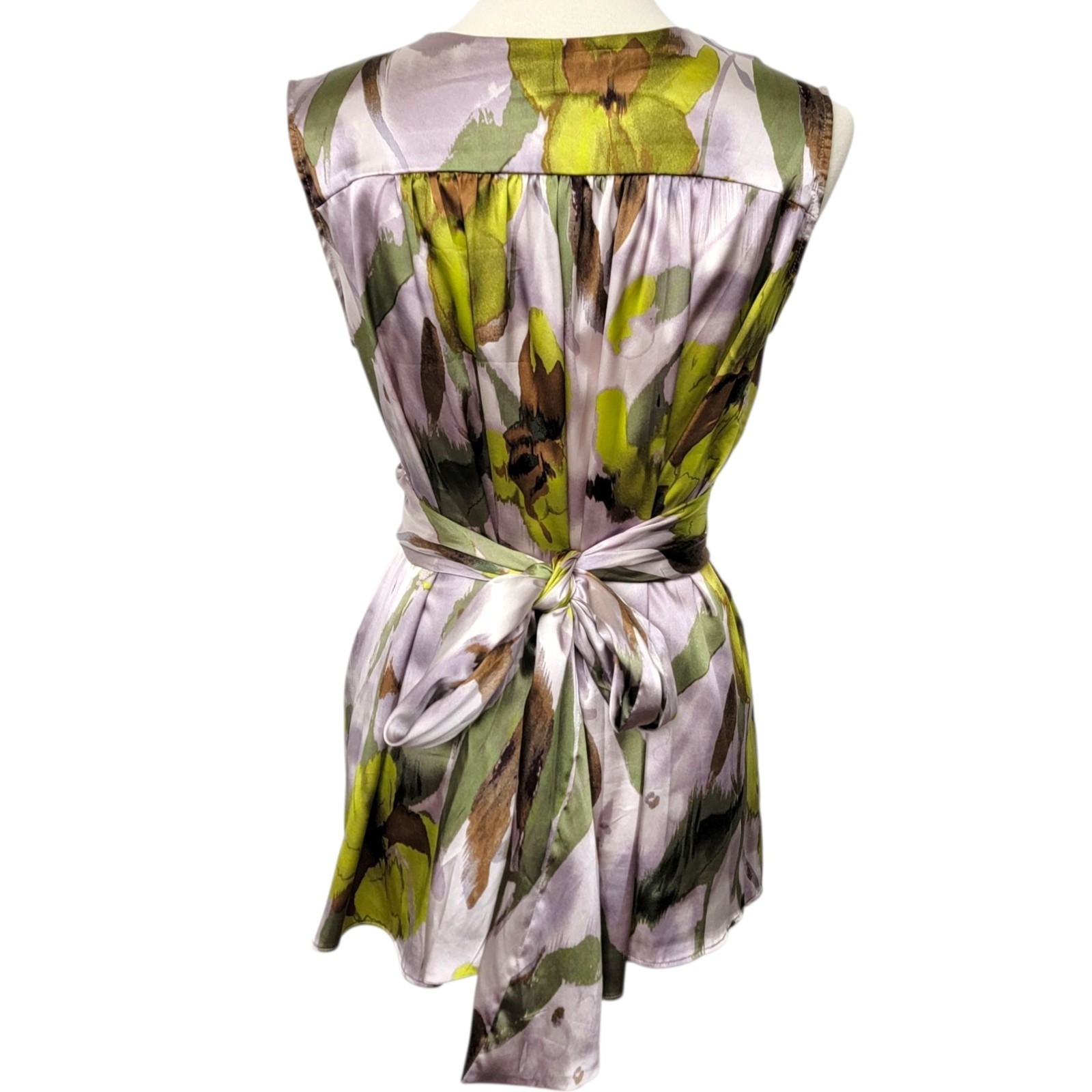 Simply Vera Vera Wang Top 8 Satin Tie Waist Forest Fairy Watercolor Sleeveless