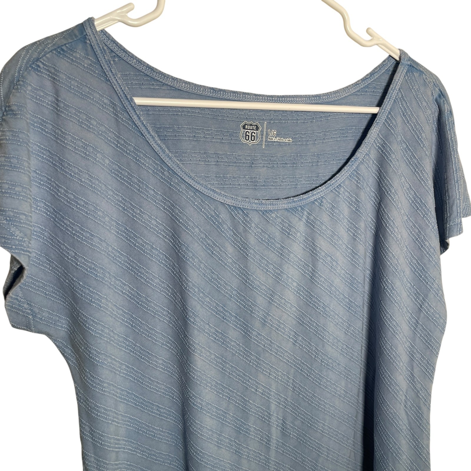Route 66 T-Shirt Women’s Large Blue Round Neck Knit Short Sleeve Solid Casual