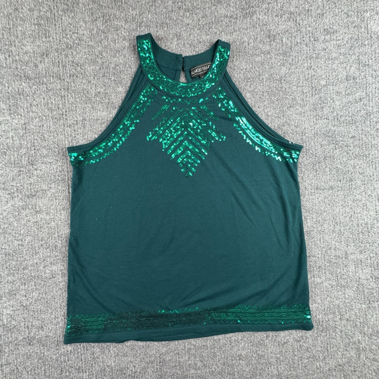 Almost Famous Tank Top Juniors Large Green Sequin Halter Sleeveless Party