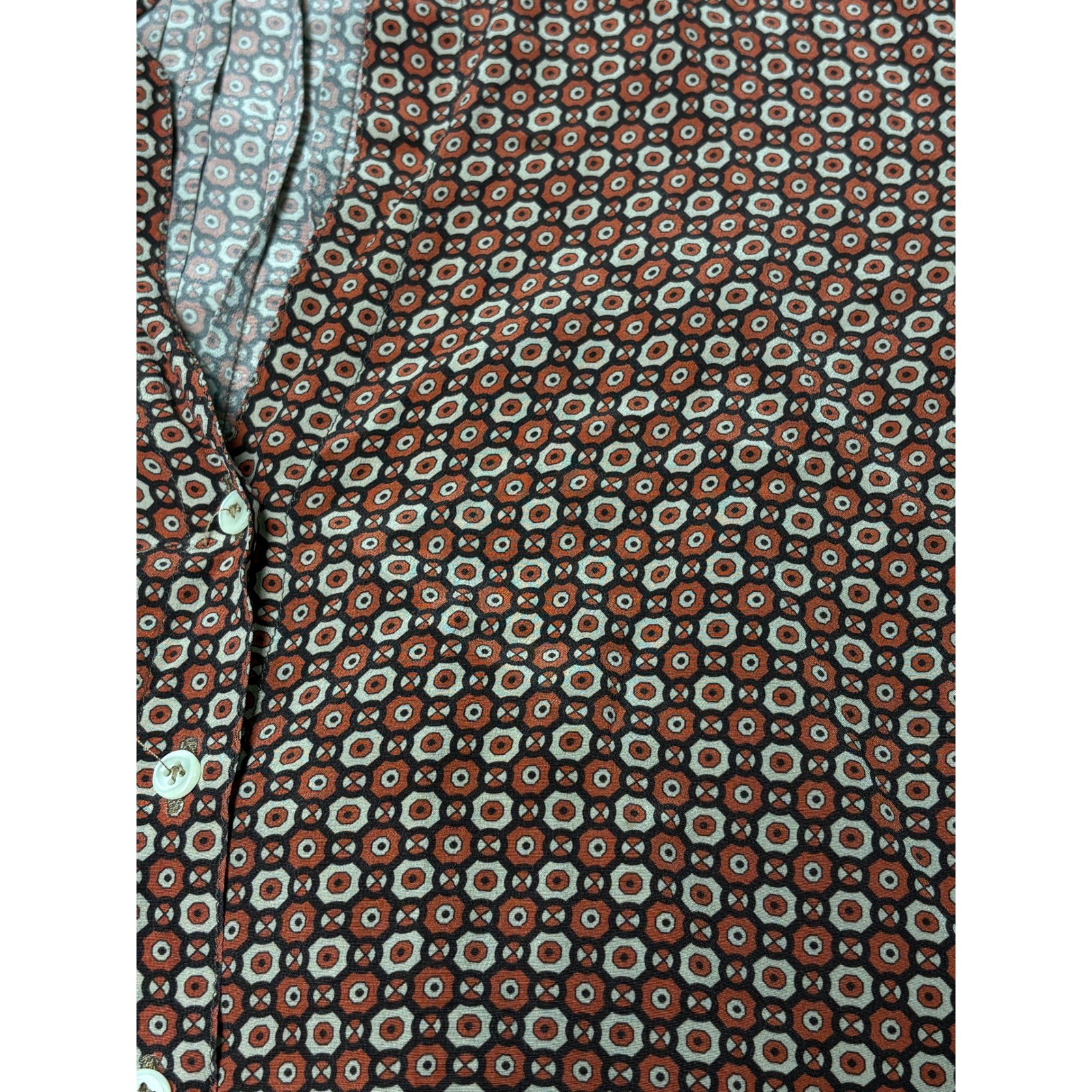 Altea Milano Silk Blouse Medallion Geometric Print Brown Rust Made Italy Women L