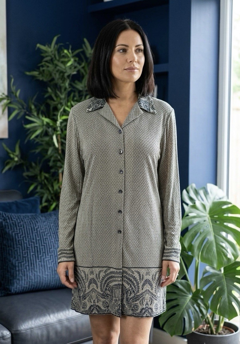 Vintage Jaeger Dress Tunic Blouse Print Viscose Womens Medium Great Britain