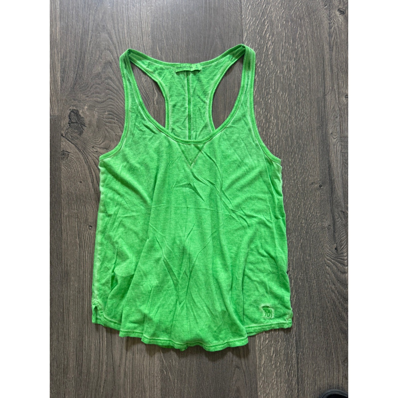 Abercrombie & Fitch Racerback Tank Top Size M Neon Green Cotton Logo Excellent
