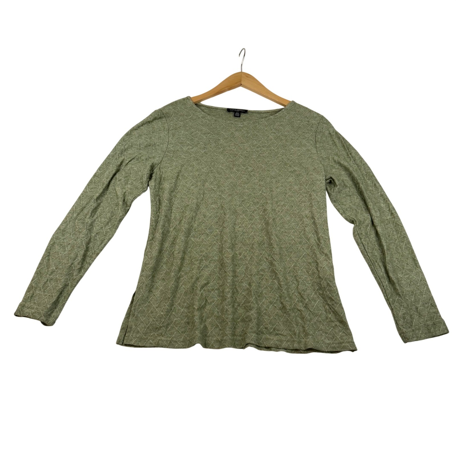 Mario Serrani Womens Sage Green Textured Diamond Knit Long Sleeve Top Small