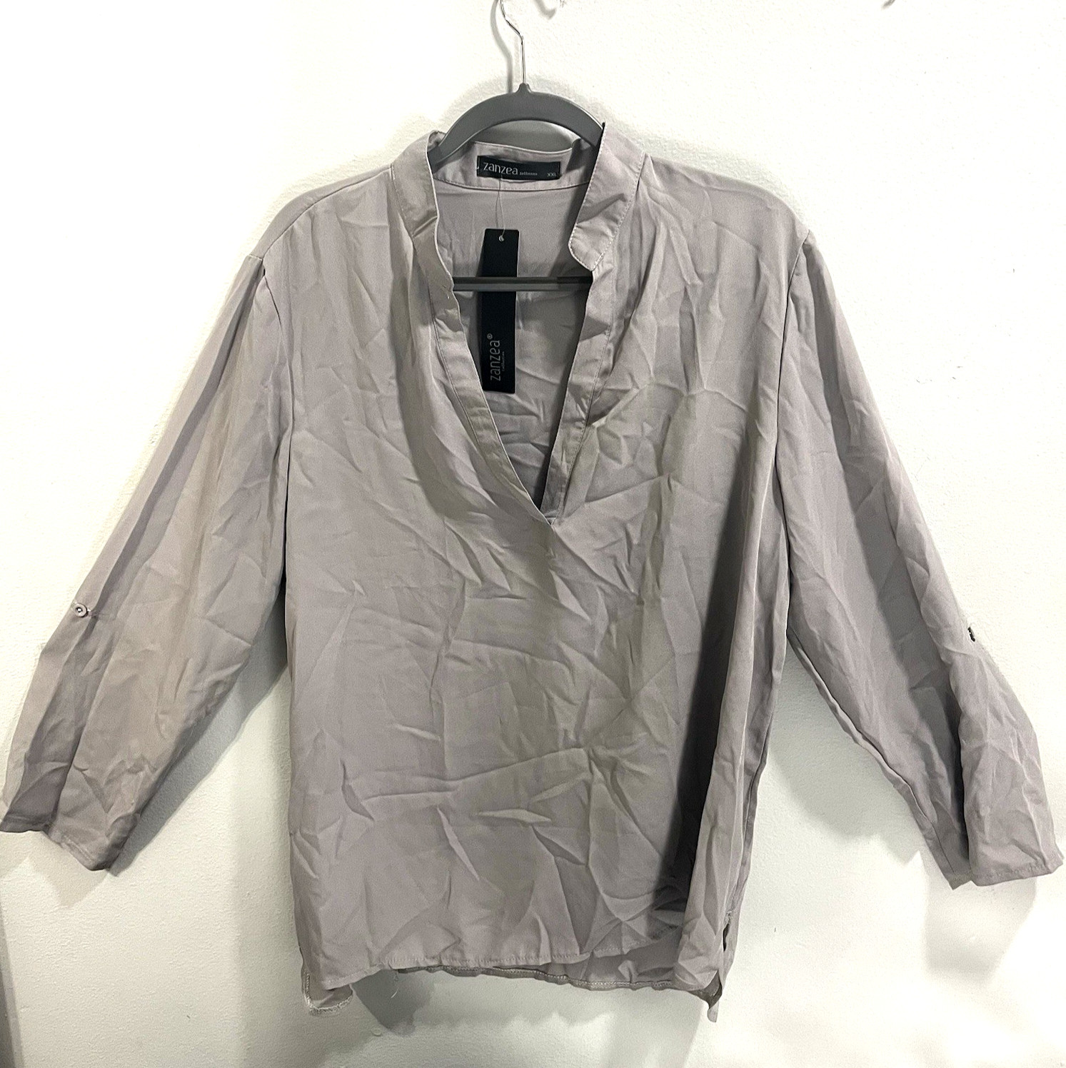 Zanzea Collection Women’s XXL Blouse Grey Longsleeve Minimalist V-Neck NWT VTG