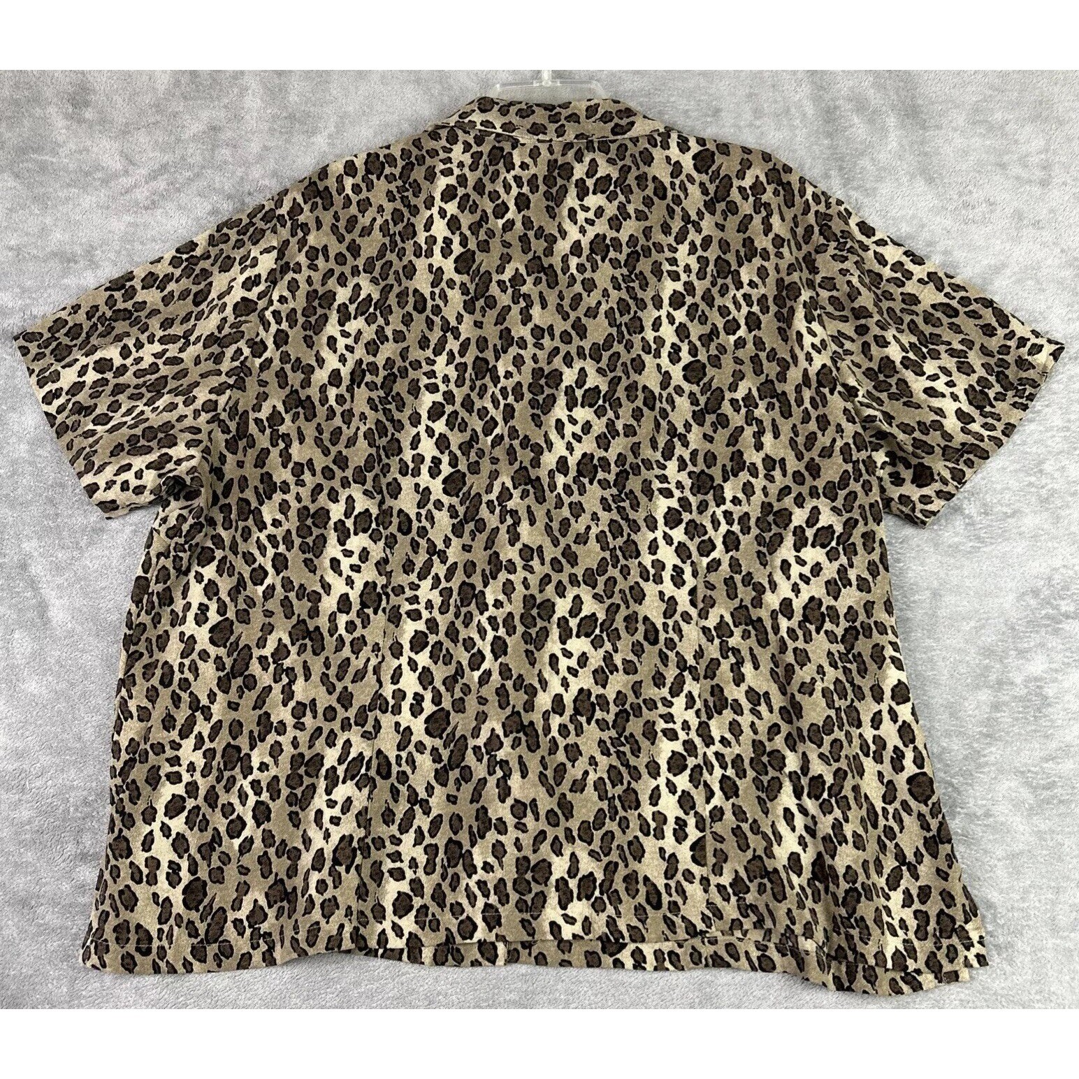 Emma James Women’s 22 W Button Up Camp Shirt Brown Leopard Print Blouse Boho