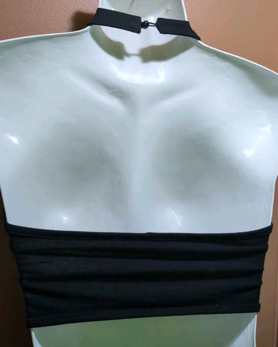 Black, Net, Semi Sheer, Riveted Button Collar, Buckle Design, Pull On Halter, S
