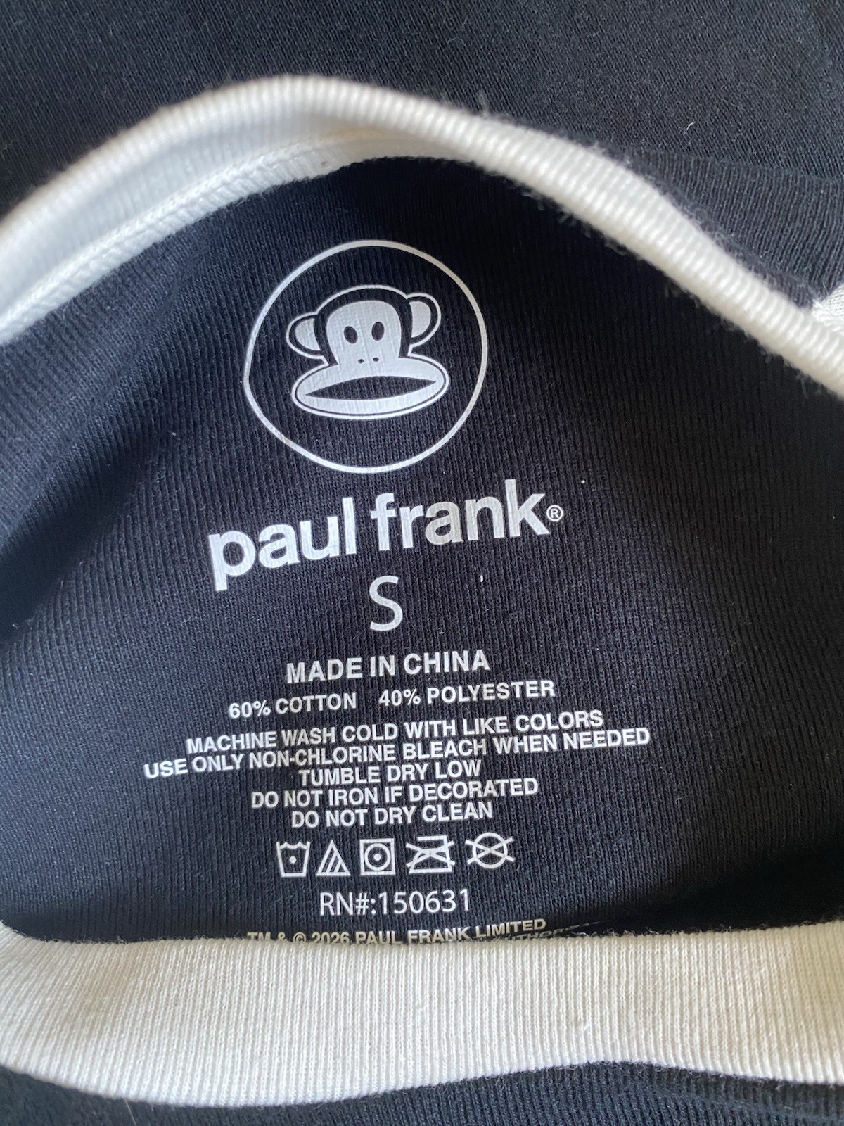NWOT Paul Frank Raglan Baseball Tee Small Black/White Y2k Indie Sleaze McBling