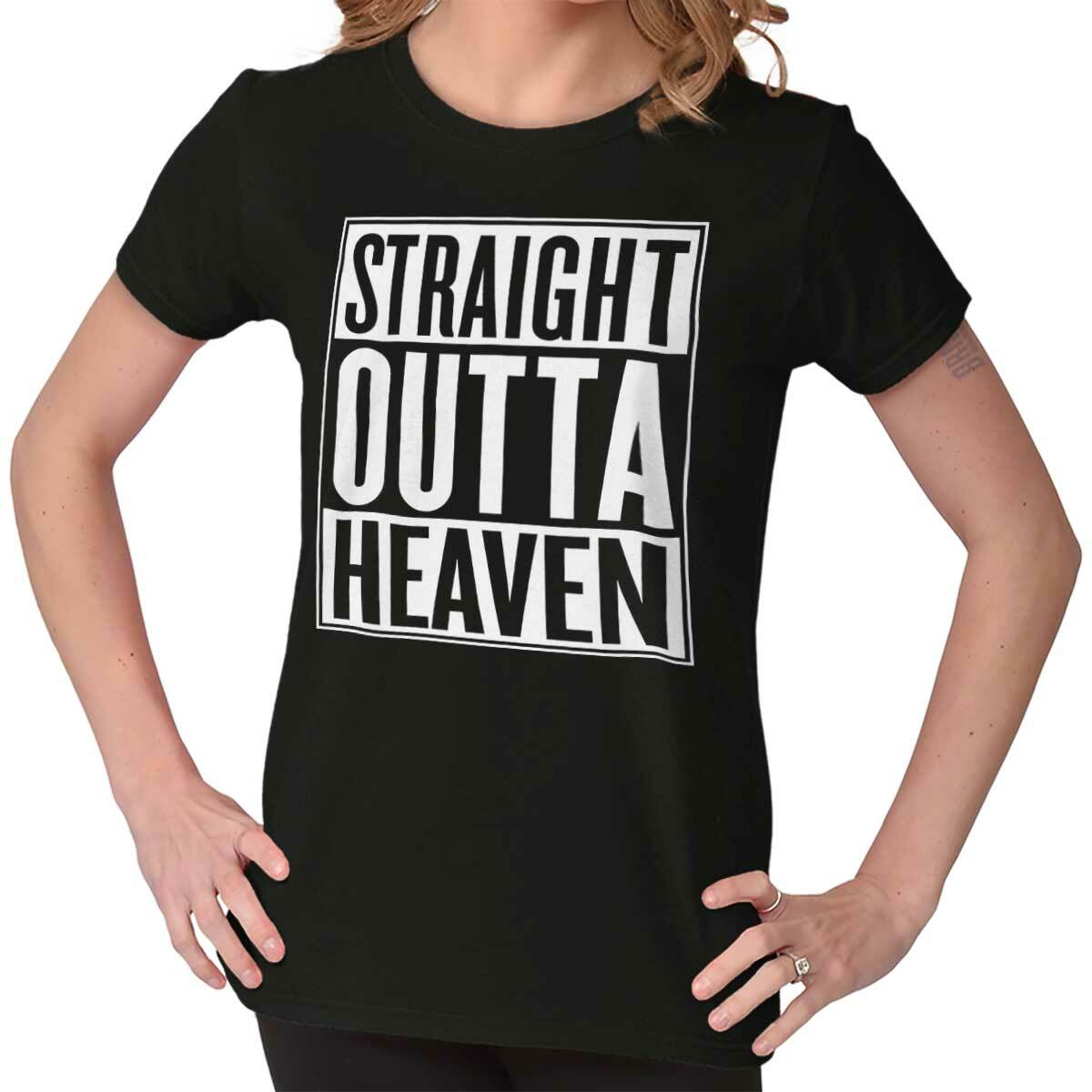 Christian Faith Straight Outta Heaven Funny Womens Top Junior Graphic Tee
