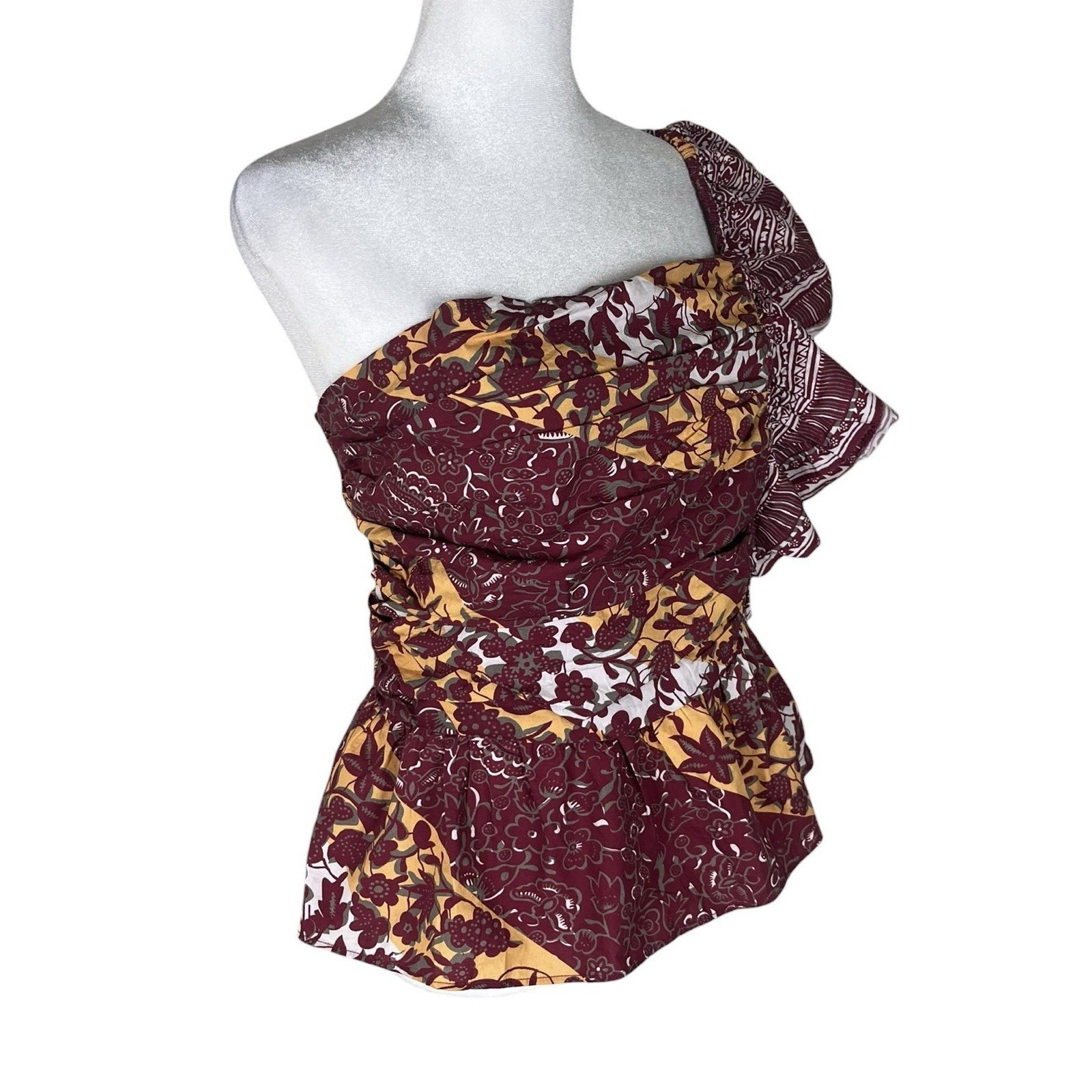 Love the Label Galit One Shoulder Ruffle Peplum Top Floral Boho Size Large NWT