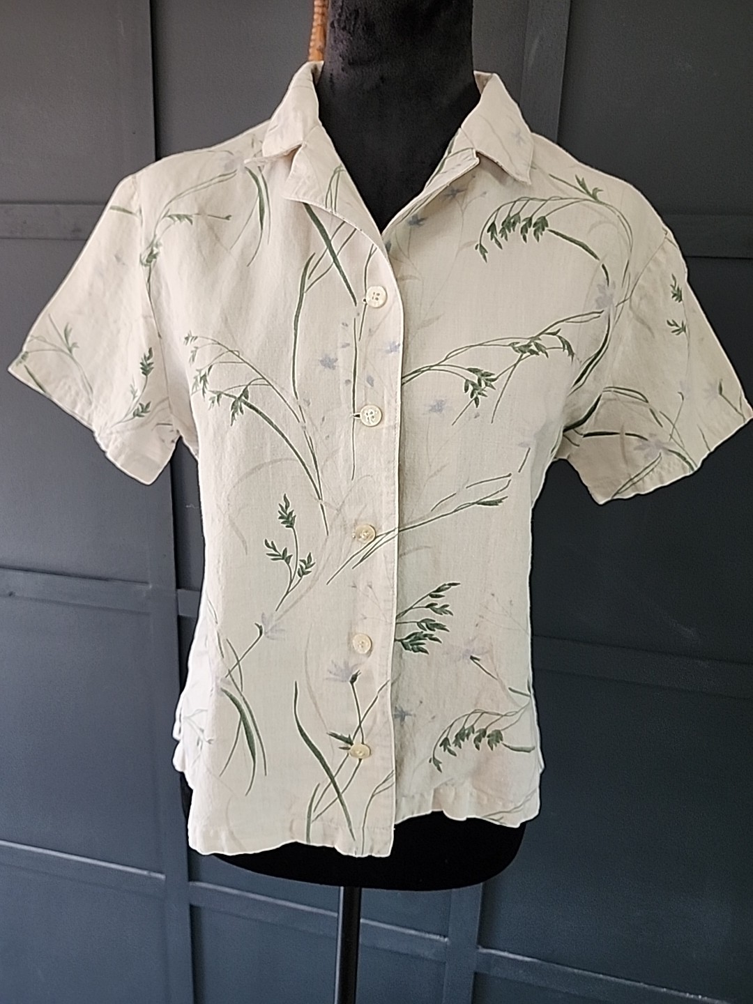 Relativity 100% Linen And Cotton Top, Small, Short Sleeve Button Up
