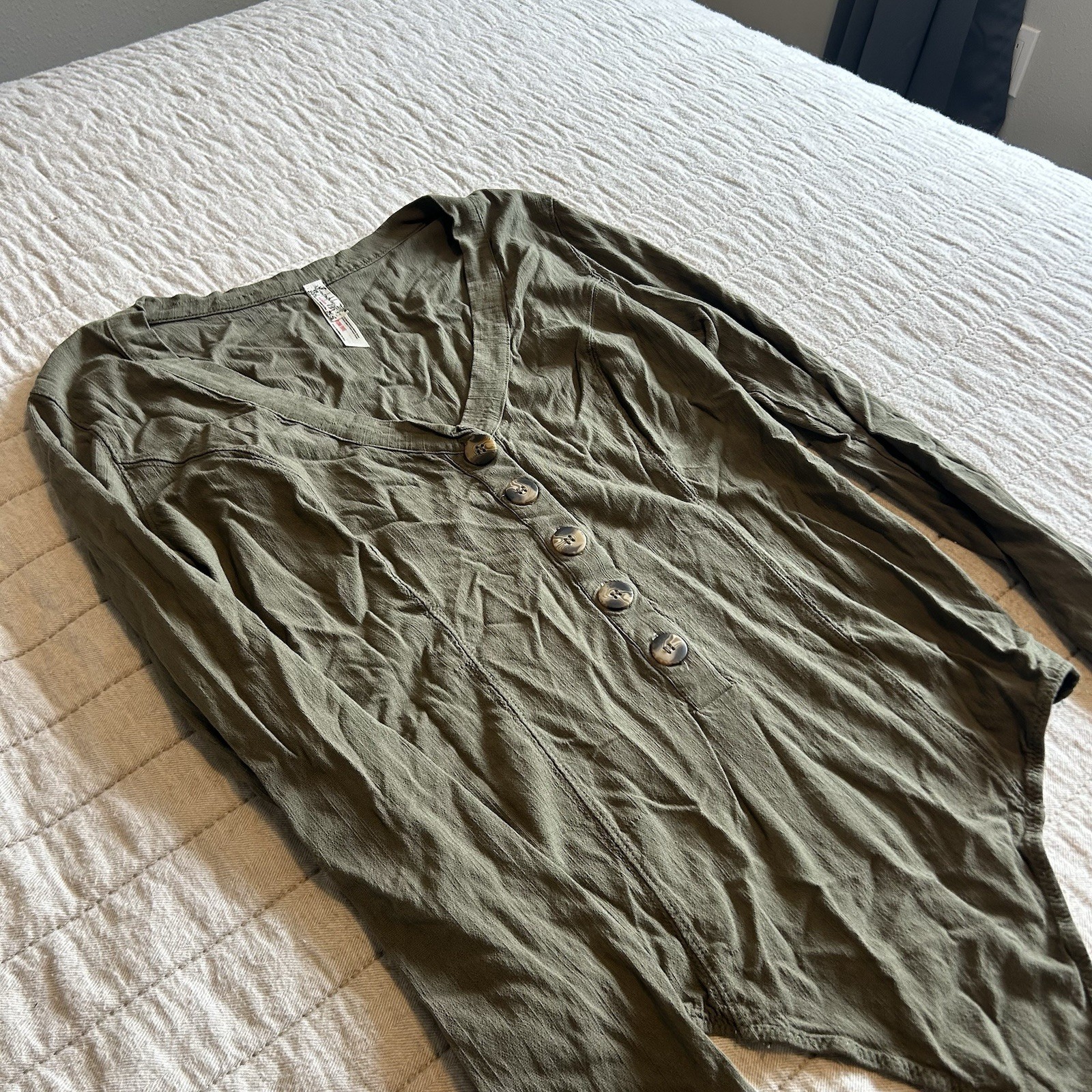 Free People Intimately Henley Style Body Suit Blouse Olive Hunter Green Size M