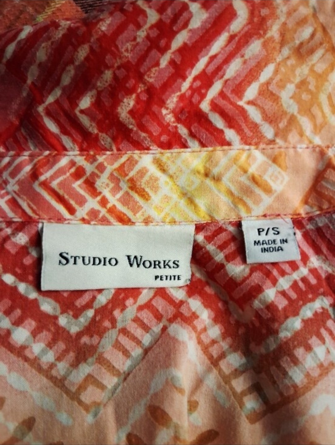 Studio Works Red And Orange Patterned Button Up Shirt Petite Small