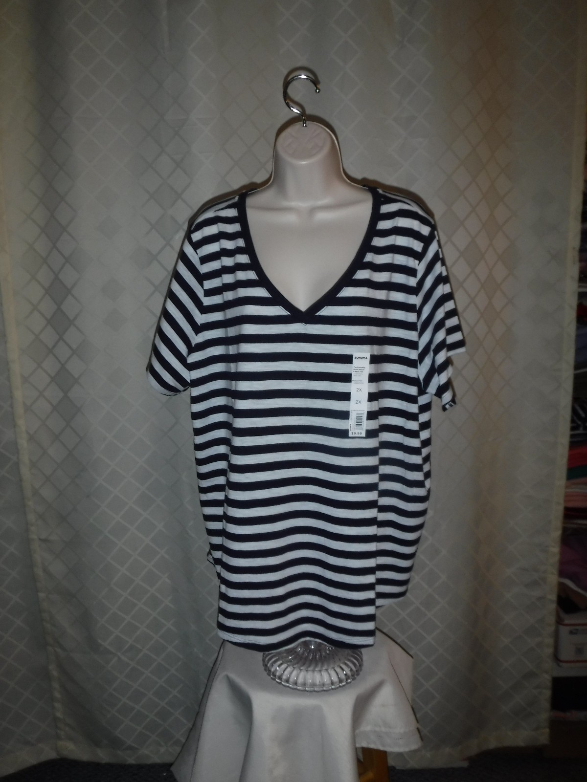 Size Plus Short Sleeve V Neck Women T-Shirts,3X,2X,1X, Sonoma Multi Color, Solid