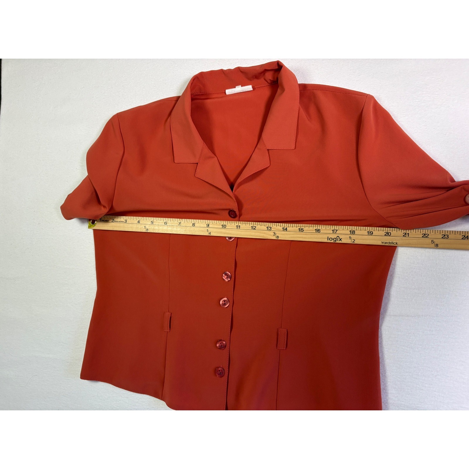 Valerii Womens Short Sleeve Button Down Blouse Burnt Orange Notch Lapel Large