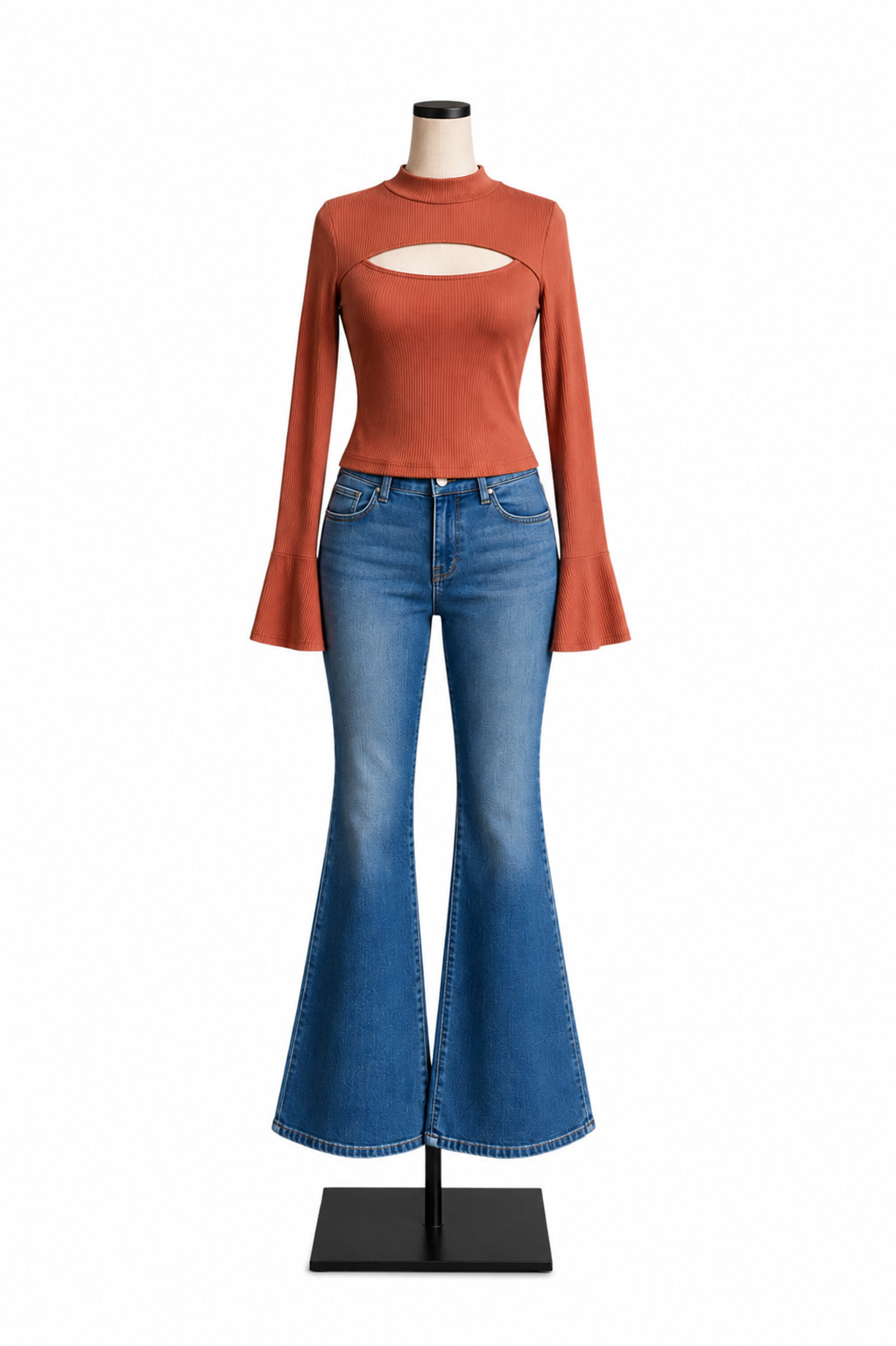 Timing Rust Ribbed Cutout Mock Neck Long Sleeve Crop Top Size XL