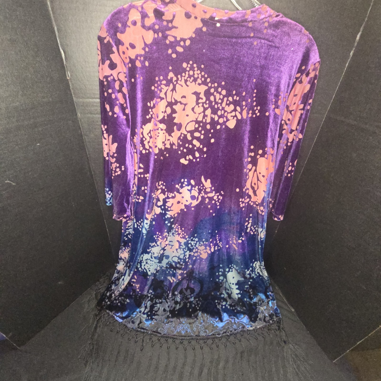 Disney Aladdin Velvet Burnout Fringe Kimono Size S/M purple blue ombre RARE VTG