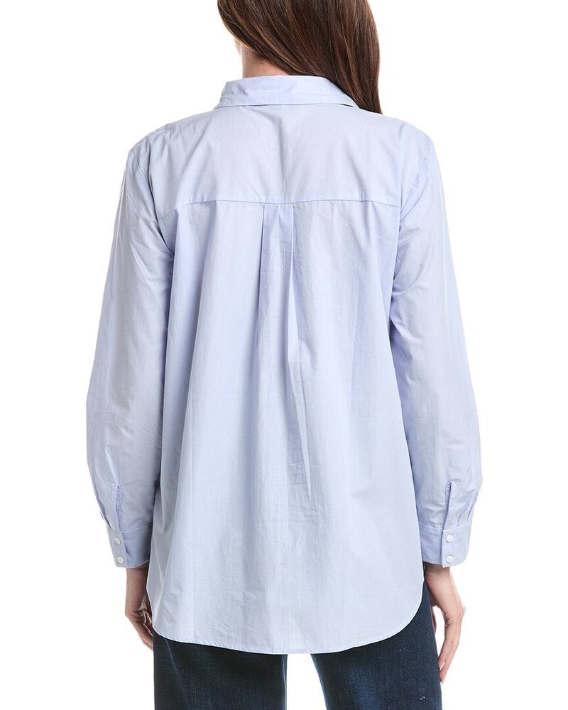Eileen Fisher Classic Button Front Organic Cotton Shirt Light Blue Sz M EUC #664