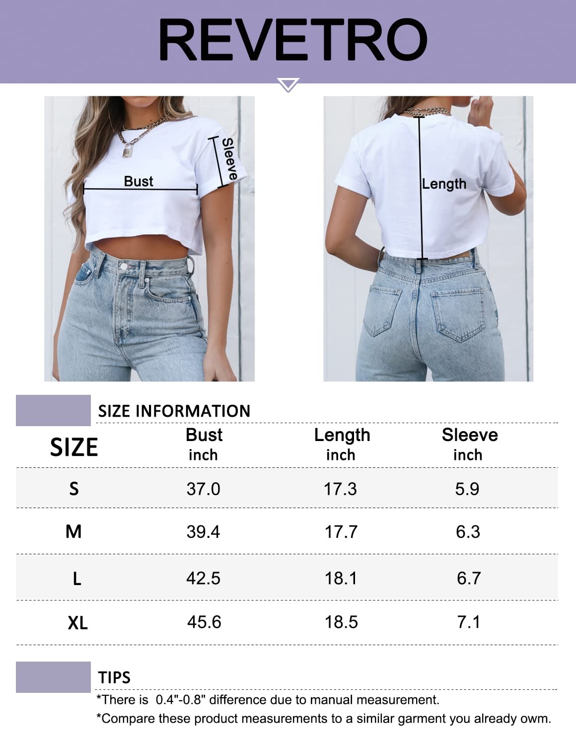 REVETRO Trendy Baby Tees for Women Simple Short Sleeve Plain Crop Top T-Shirt