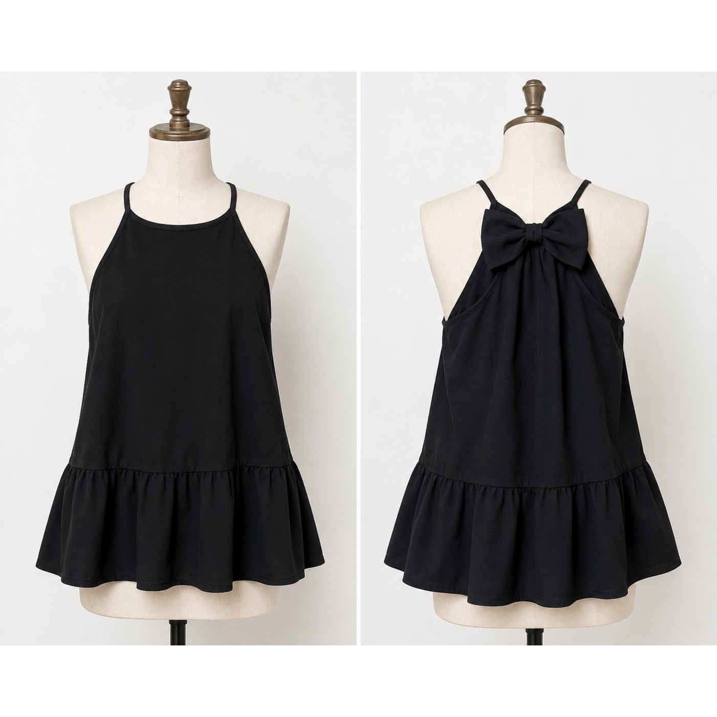 Altar’d State Black Halter Top Back Bow Peplum Ruffle Sleeveless Blouse Small