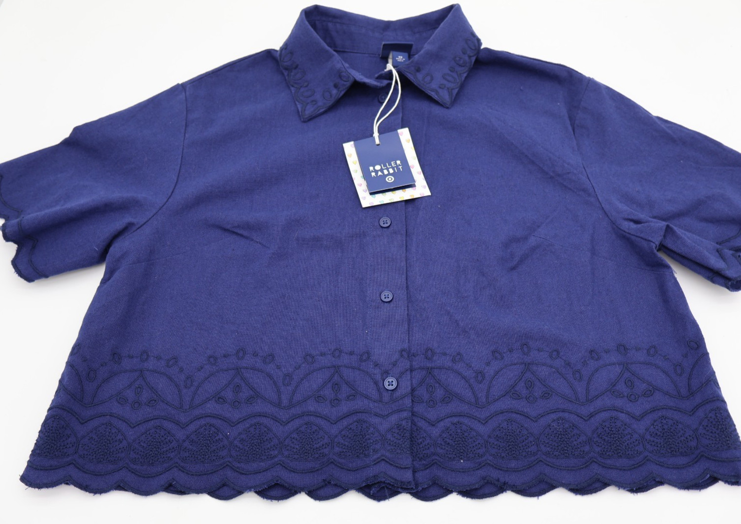 ROLLER RABBIT X TARET SCALLOPED HEM BLUE SHORT SLEEVE – XS NWT