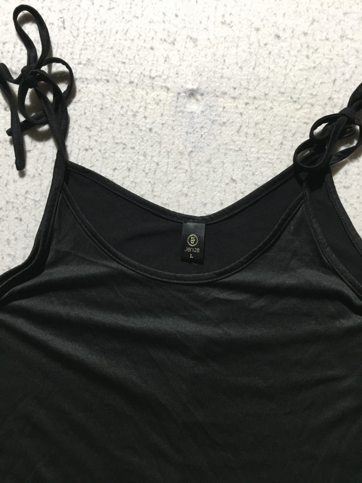Jenize Tank Top Womens L Large Black Scoop Neck Tied Straps Stretch Soft