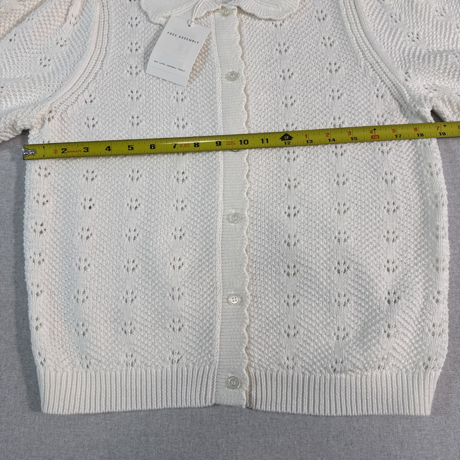 Cardigan M NWT Whimsical Crochet Eyelet Puff Sleeve Cottagecore Coquette Grandma