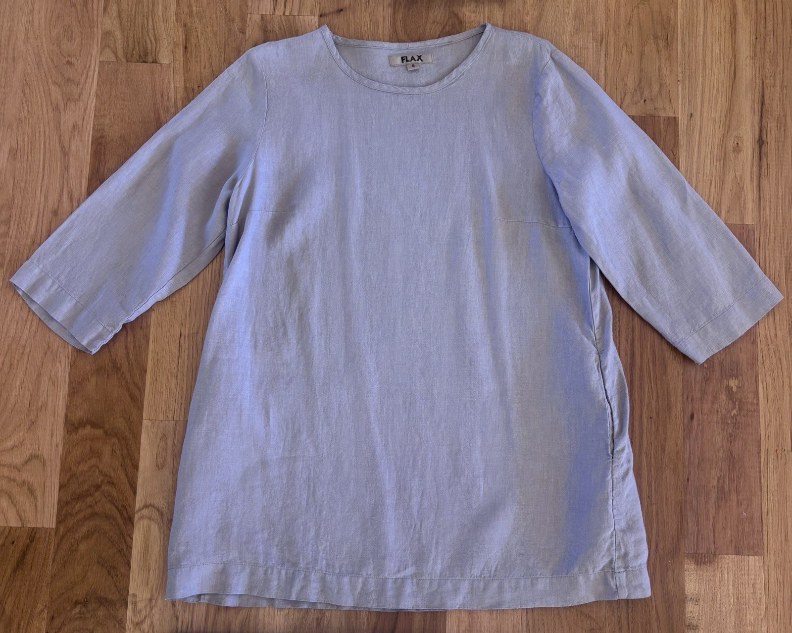 FLAX by Engelhart Purple Lavender Linen Tunic Top 3/4 Sleeve A-Line Pockets S