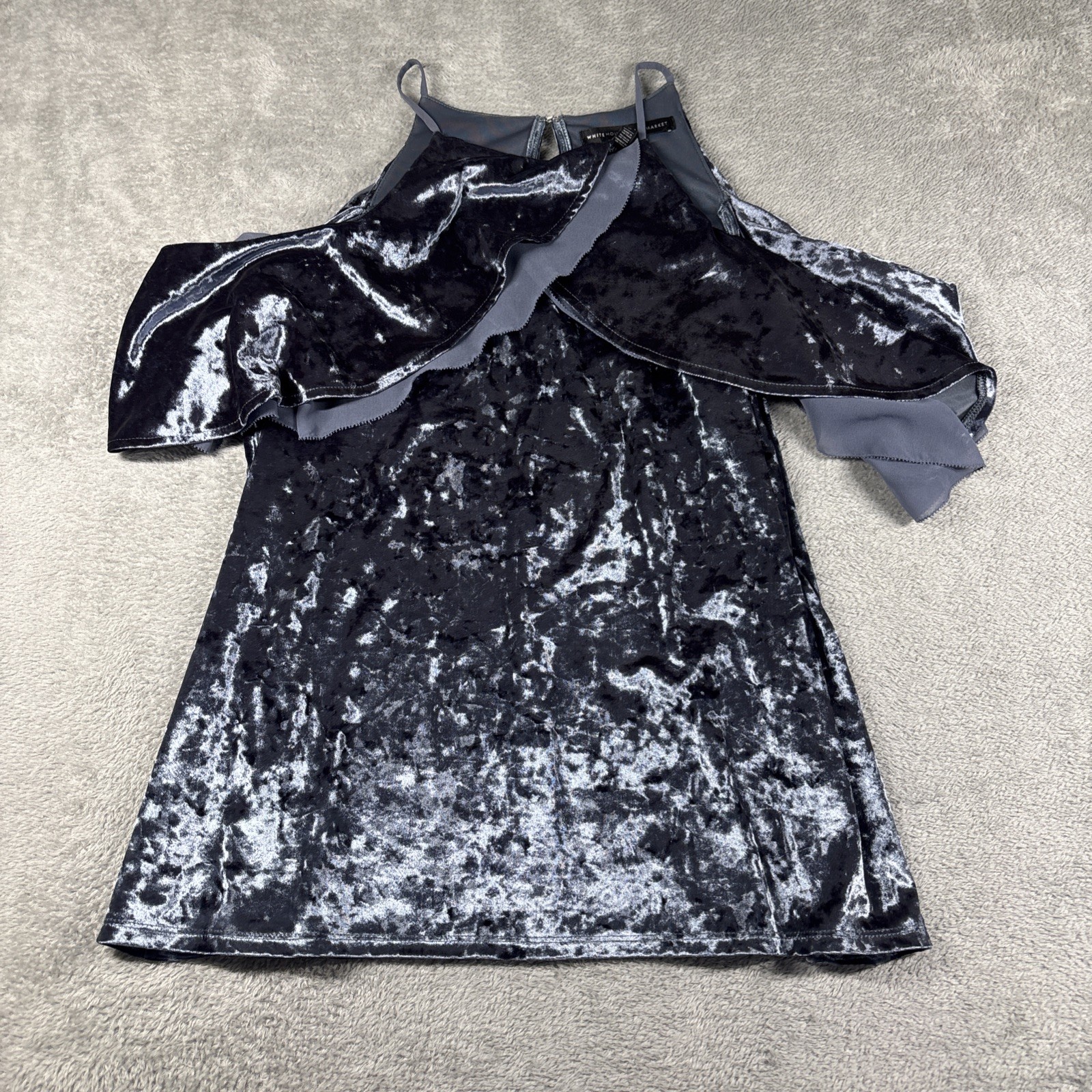 White House Black Market Women’s Crushed Velvet Cold-Shoulder Top Blue-Gray L